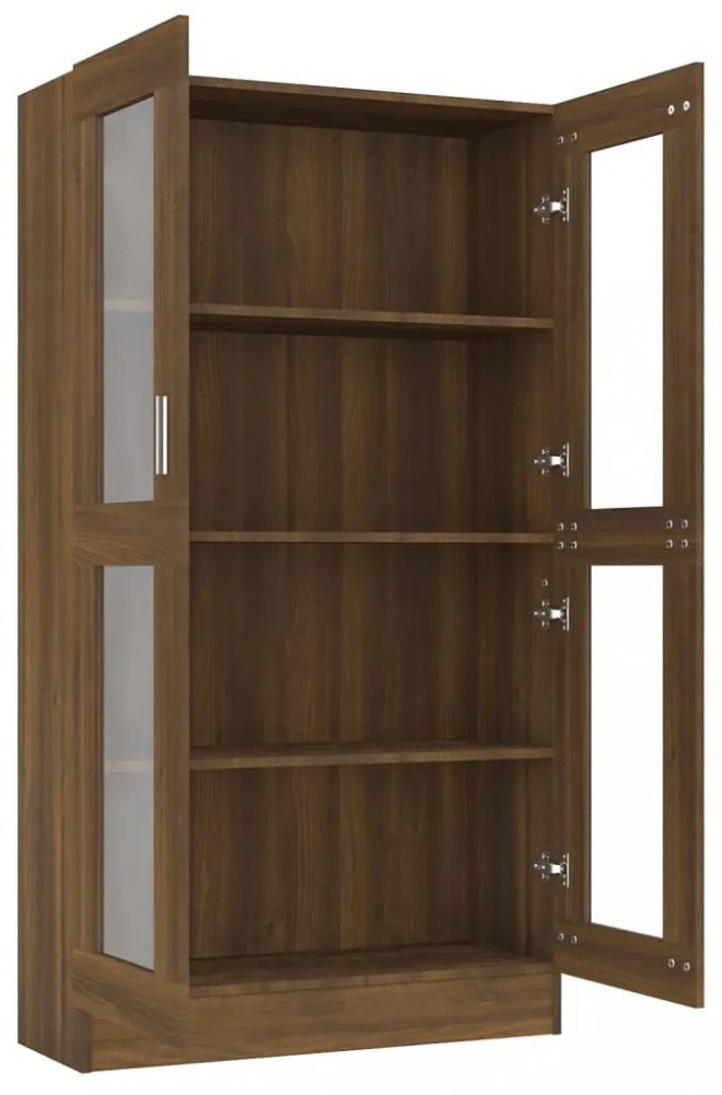 barna tölgy színű szerelt fa vitrinszekrény 82,5x30,5x150 cm