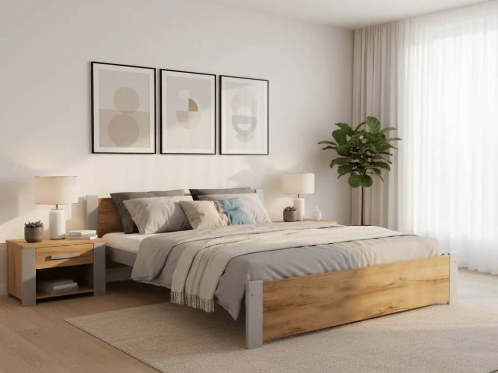 Ágy IKAROS 160 x 200 cm, artisan tölgy/szürke Ágyrács: Ágyrács nélkül, Matrac: Coco Maxi 20 cm matrac