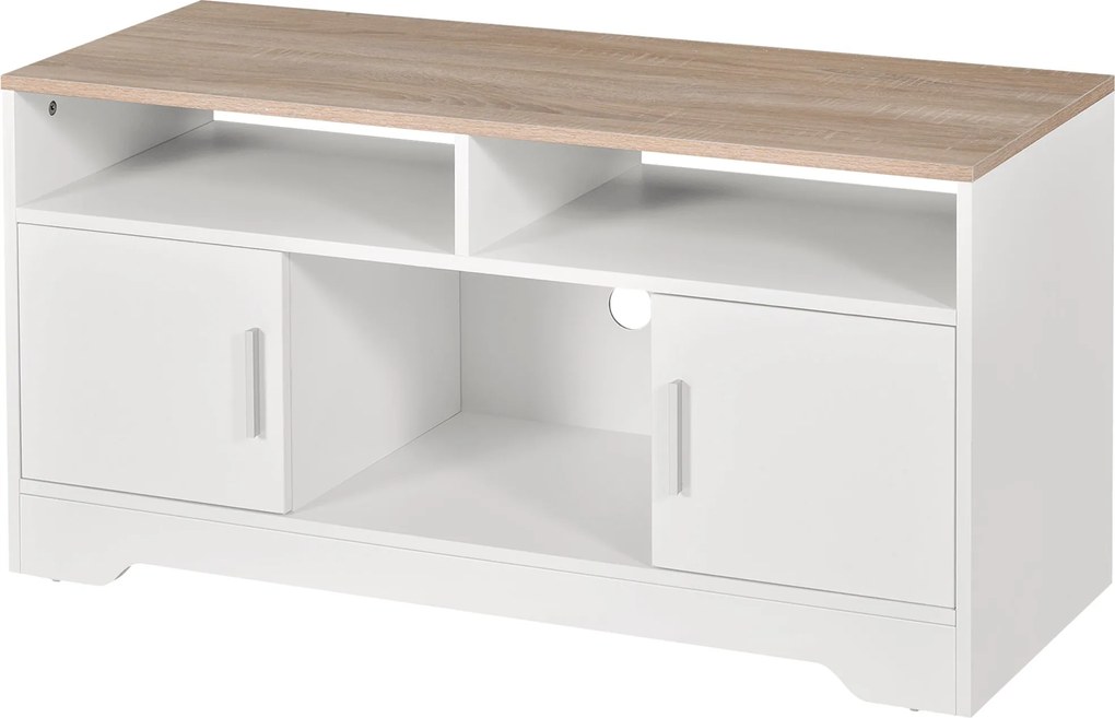 HOMCOM TV Szekrény TV Állvány Nappaliba Nagy Tárolóhellyel Nyitott Polcokkal Kábelkezelés Klasszikus Design 105x40x52 cm Fehér | Aosom