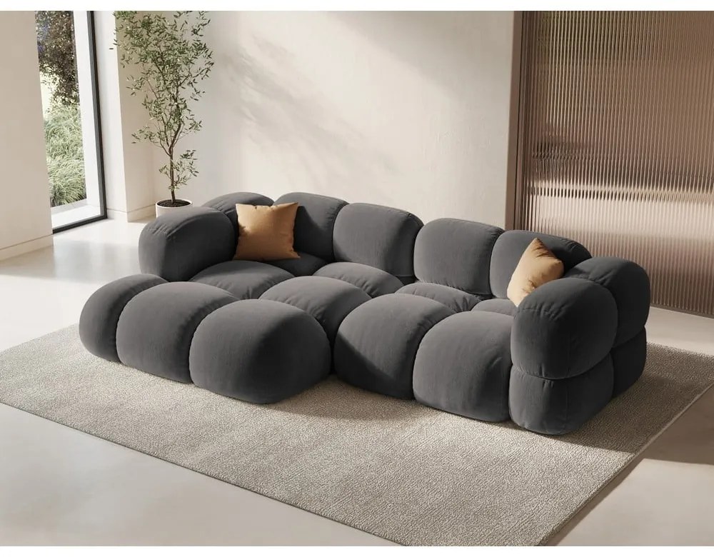 Szürke bársony sarokkanapé (bal oldali-heverő résszel) Loretto – Cosmopolitan Design