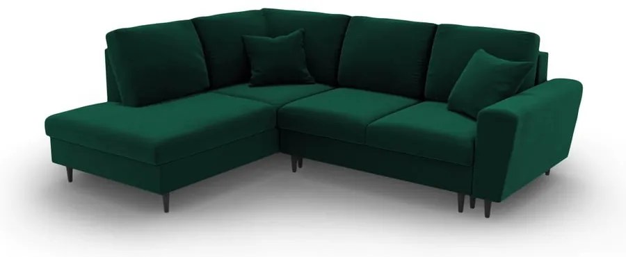 Zöld bársony kinyitható tárolóhelyes sarokkanapé (bal oldali-L alakú) Kyoto – Cosmopolitan Design