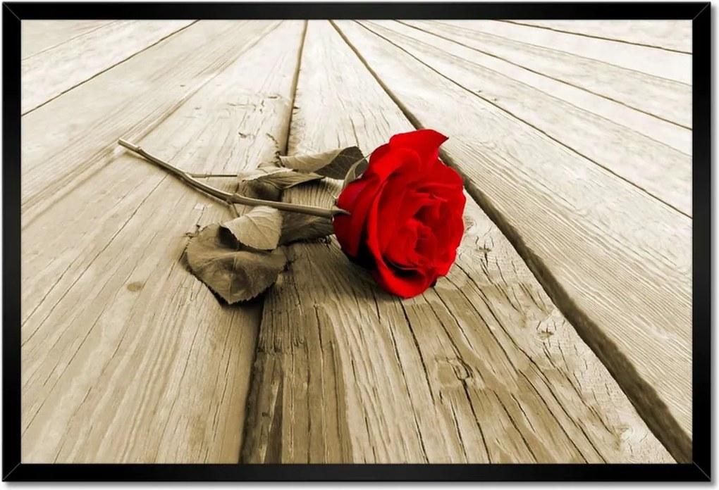 Poszterek keretben 60x40 Vörös rózsa a deszkákon
