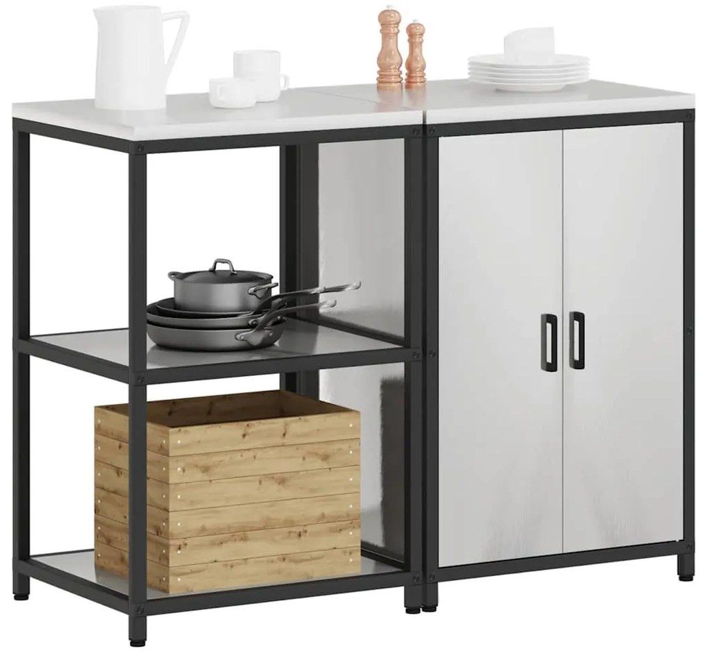 Konyhai Tároló Készlet polcokkal 2 pcs Ezüst 120 x 50 x 92 cm