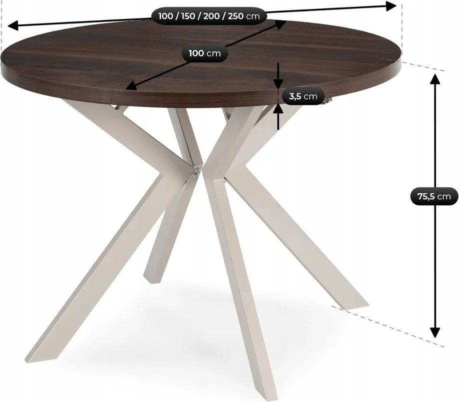 Modern bővíthető étkezőasztal LUKAS 100–250 cm dió kasmír