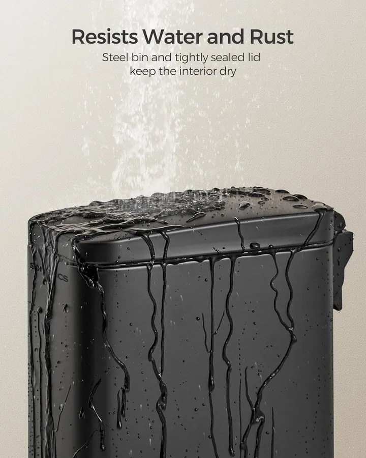 Fürdőszobai szemetes, 5 literes, rozsdamentes acél szemetes, fekete