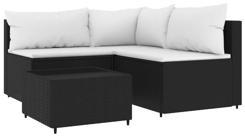 4 részes fekete polyrattan kerti ülőgarnitúra párnákkal