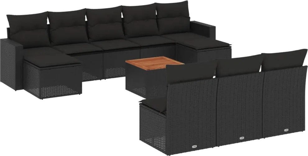 vidaXL 11 részes fekete polyrattan kerti ülőgarnitúra párnákkal