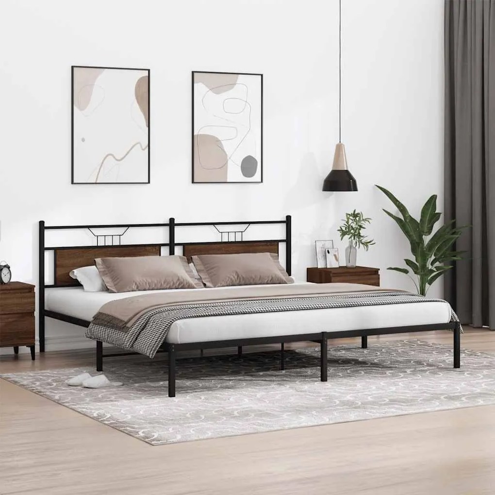 barna tölgy színű szerelt fa ágykeret matrac nélkül 193x203 cm