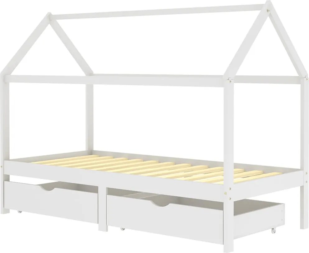 vidaXL fiókos fehér tömör fenyőfa gyerekágykeret 90 x 200 cm