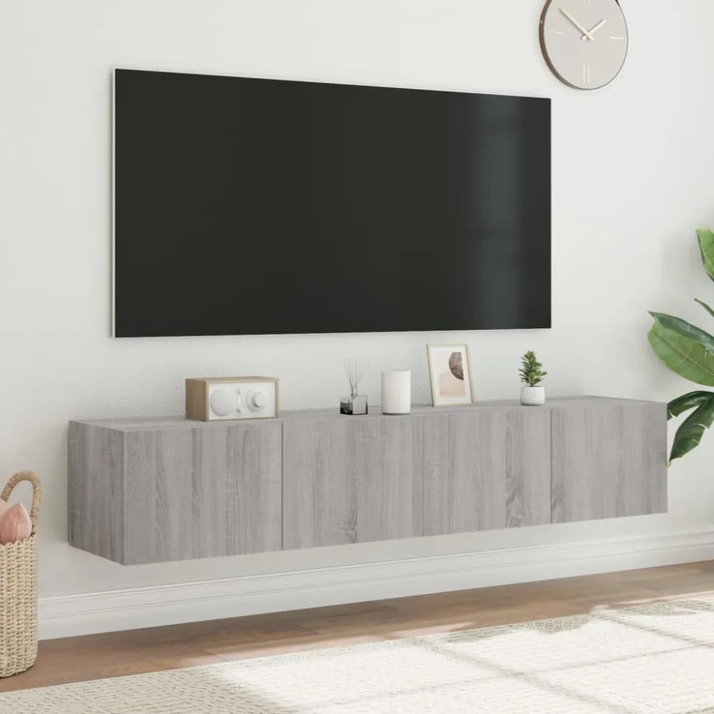 2 db szürke sonoma fali TV-szekrény LED-ekkel 80x35x31 cm