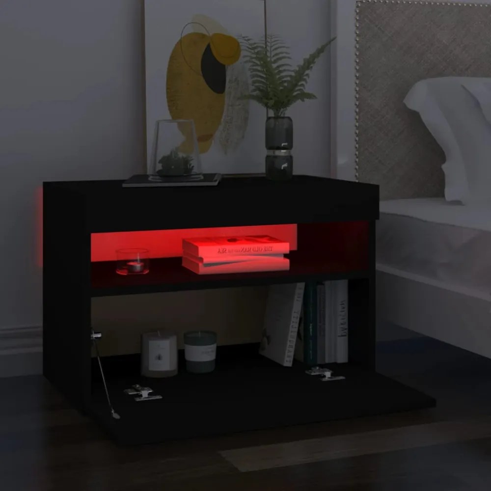 2 db fekete TV-szekrény LED-lámpákkal 60 x 35 x 40 cm