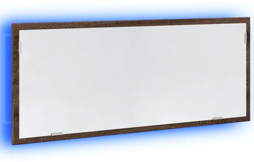 barna tölgy szerelt fa LED-es fürdőszobatükör 100x8,5x37 cm