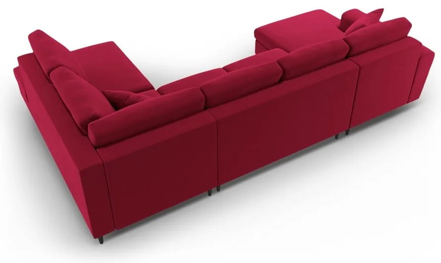 Piros bársony kinyitható tárolóhelyes sarokkanapé (jobb oldali-U alakú) Kyoto – Cosmopolitan Design