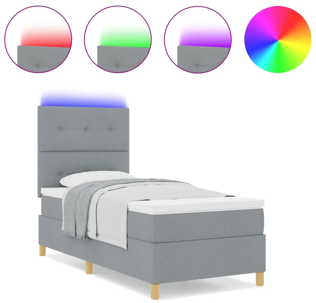 Boxspring Ágy Mattal és LED Fény Szürke 90x190 cm Szövet