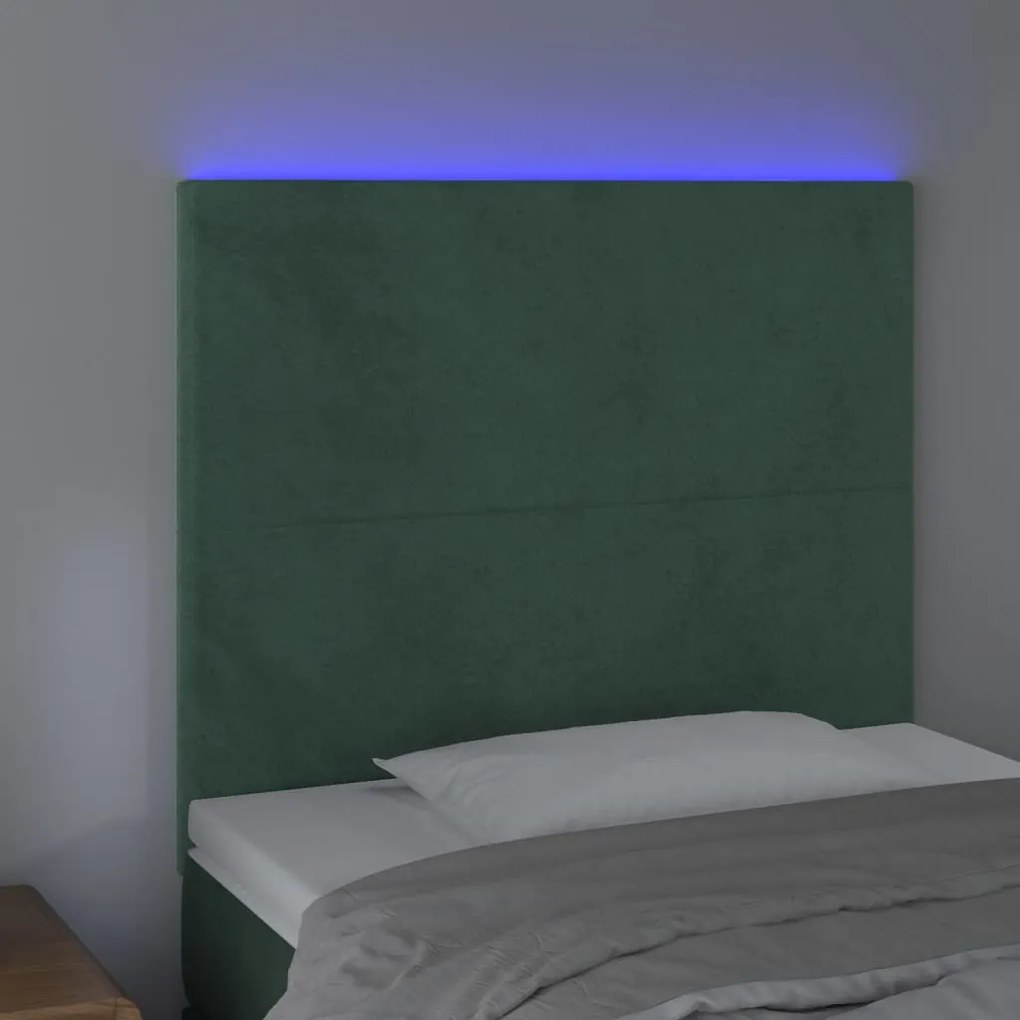 sötétzöld bársony LED-es fejtámla 80x5x118/128 cm
