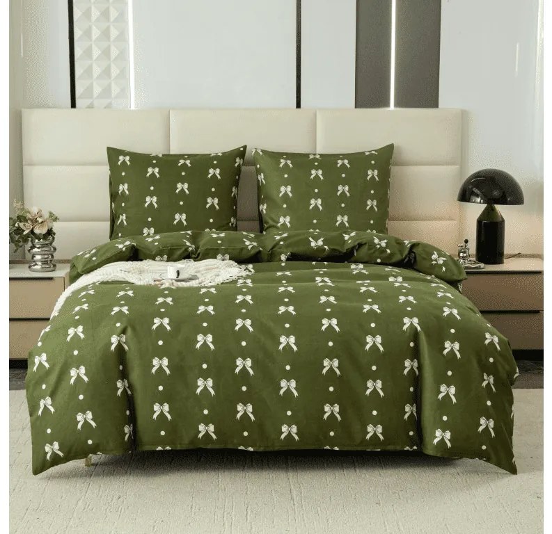 Mikroflanel ágyneműhuzat WHITE BOW zöld Ágyneműhuzat mérete: 70 x 90 cm | 140 x 200 cm