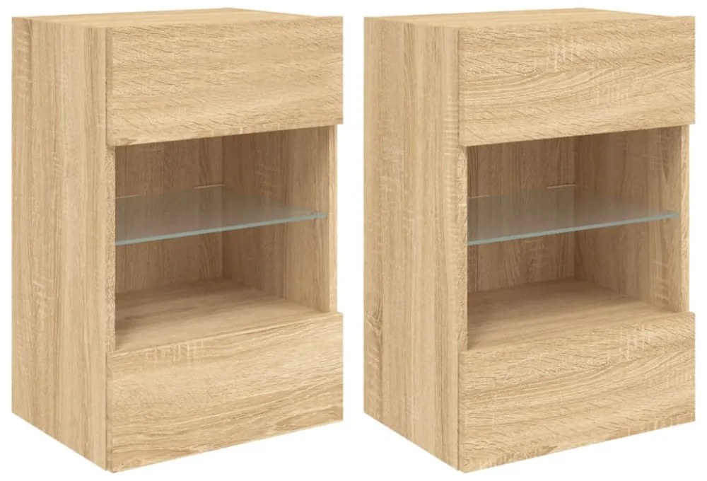 2 db sonoma tölgy színű fali szekrények LED világítással TV-hez 40x30x60,5 cm