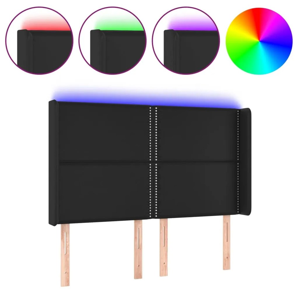 fekete műbőr LED-es fejtámla 147x16x118/128 cm