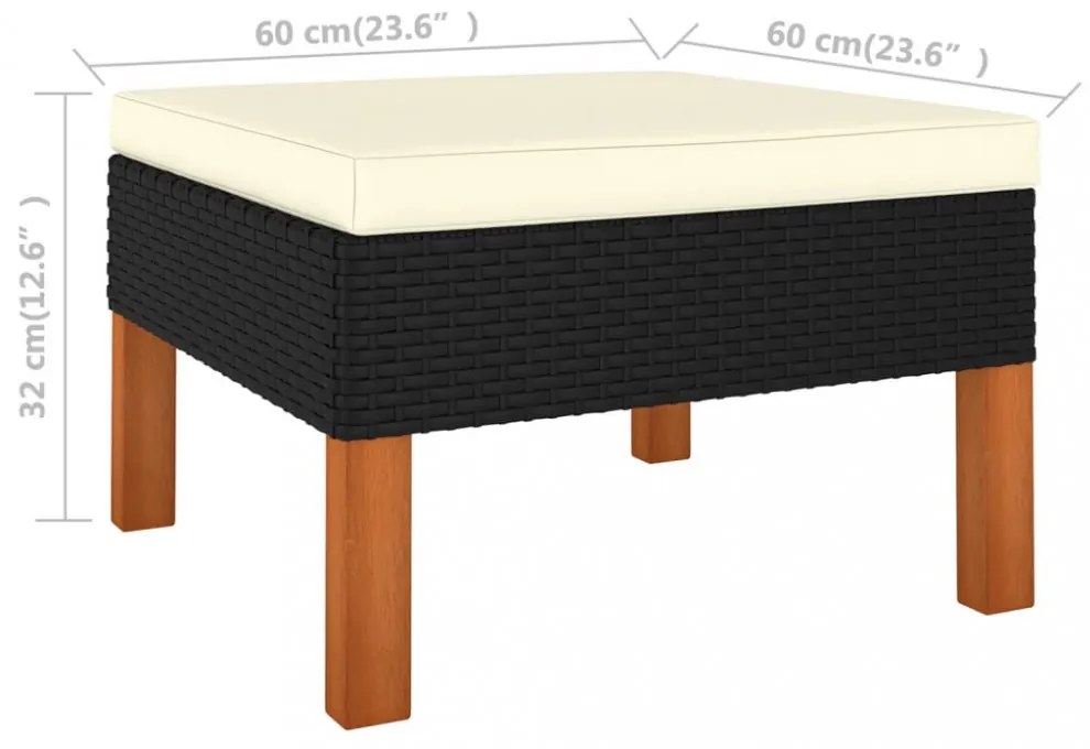 8 részes fekete polyrattan és eukaliptuszfa kerti ülőgarnitúra