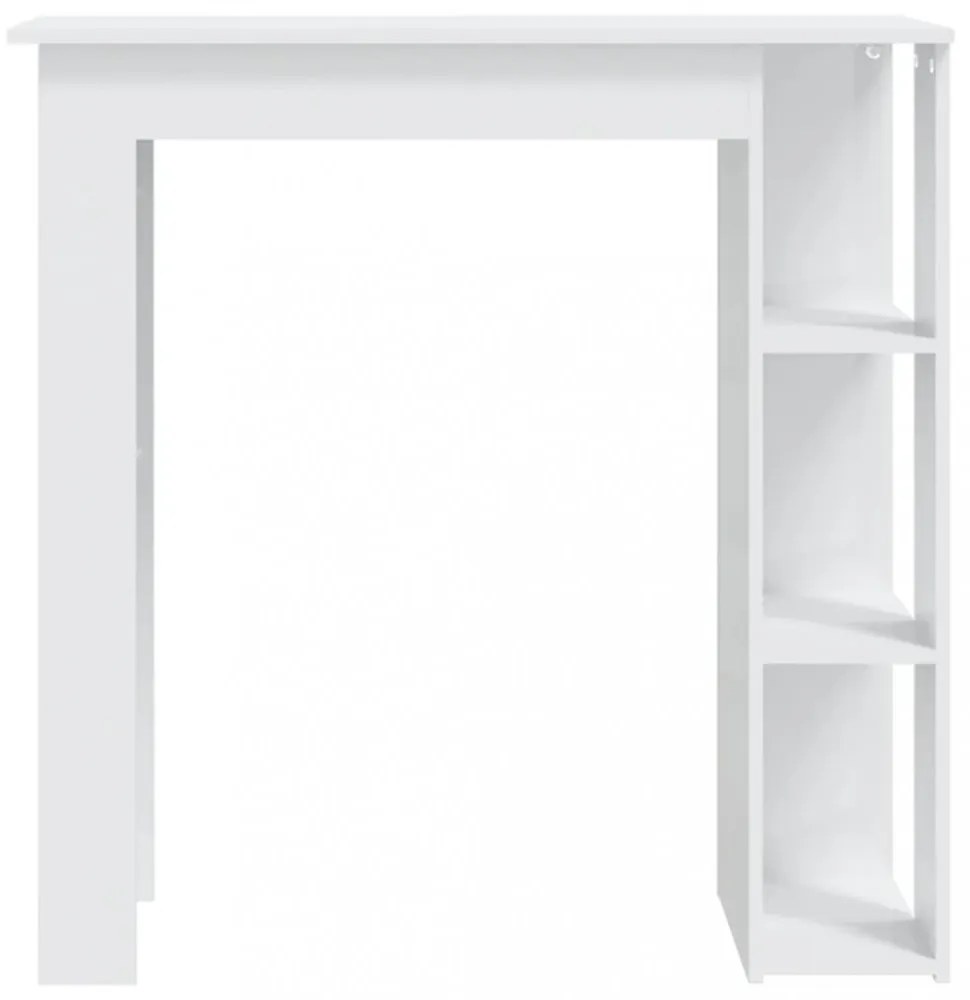 magasfényű fehér szerelt fa bárasztal polccal 102x50x103,5 cm