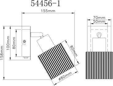 Globo 54456-1 Fali lámpa, matt fekete fém, krómozott/fehér üveg, billenőkapcsoló a terméken, SzxM: 80x158 mm, Mélység: 155 mm, 1xE14 25W 230V izzó nélkül