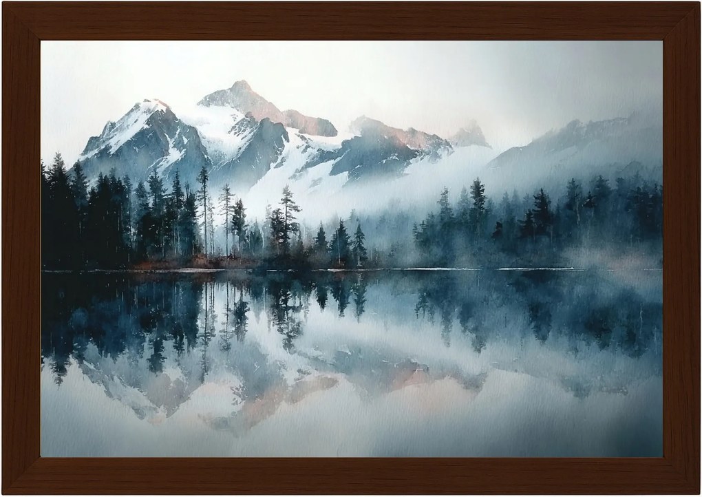 Poszter Keret Fa Hegyek Tó Tükröződés Köd Táj Zen 60x40