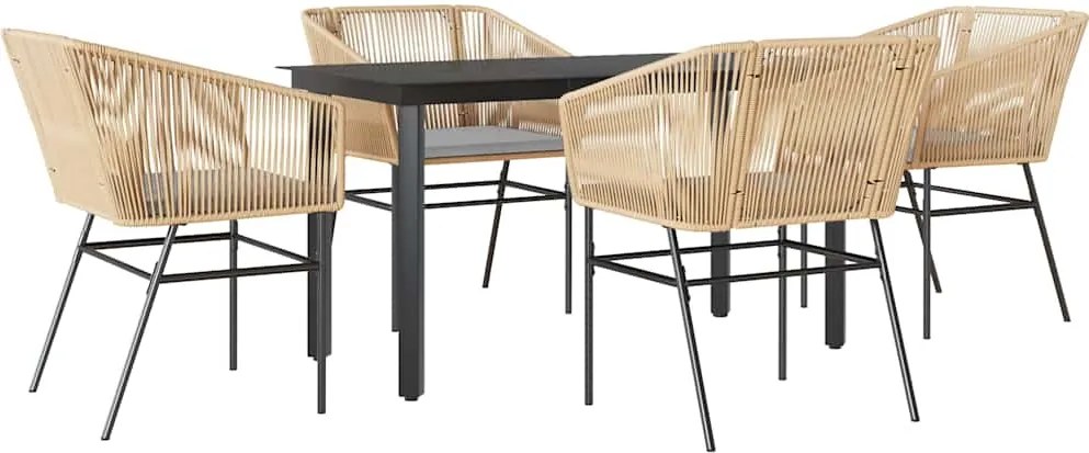 vidaXL 5 észes barna polyrattan üveg kerti étkezőgarnitúra párnával