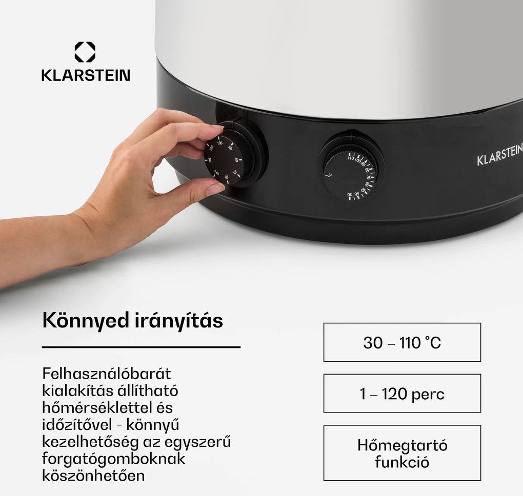 Klarstein KonfiStar 60, befőzőautomata, italadagoló, 60 l, 2500 W, 100 °C, 120 perc, rozsdamentes acél