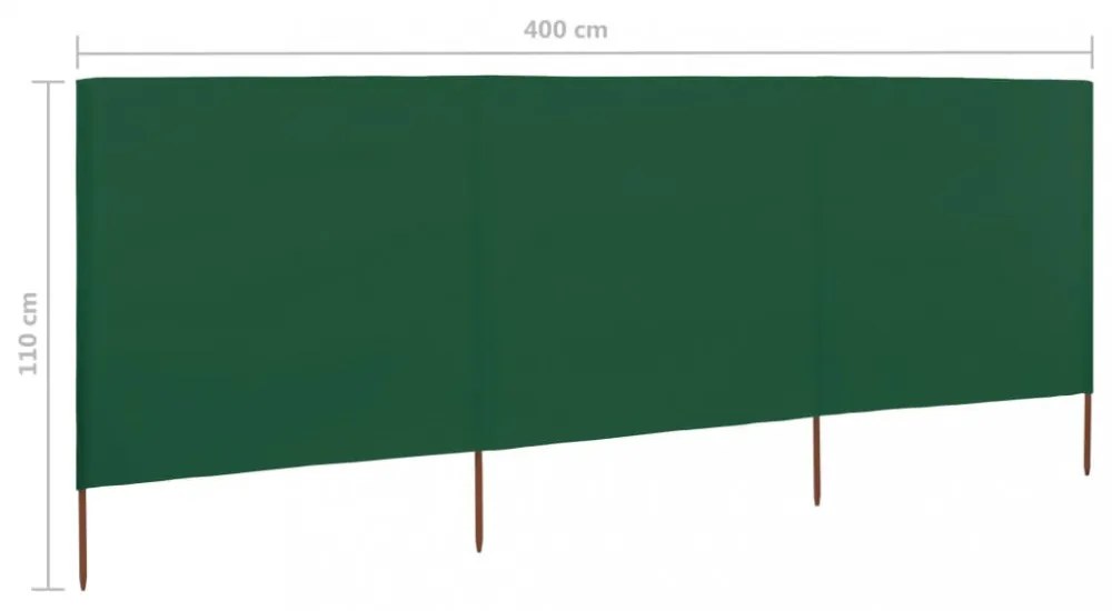 3 paneles zöld szövet szélfogó 400 x 80 cm