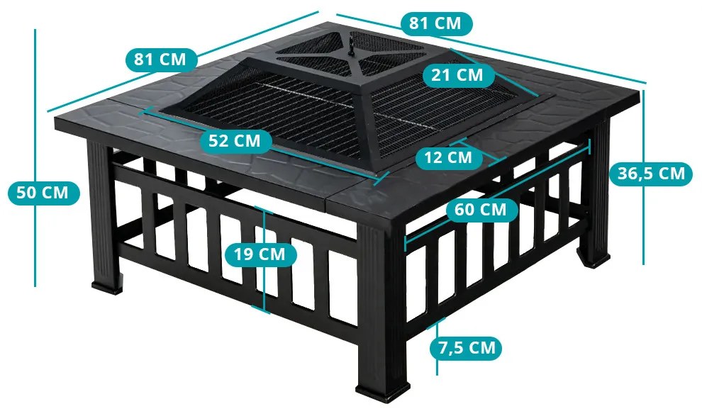 3 az 1-ben tűzrakóhely szikrahálóval