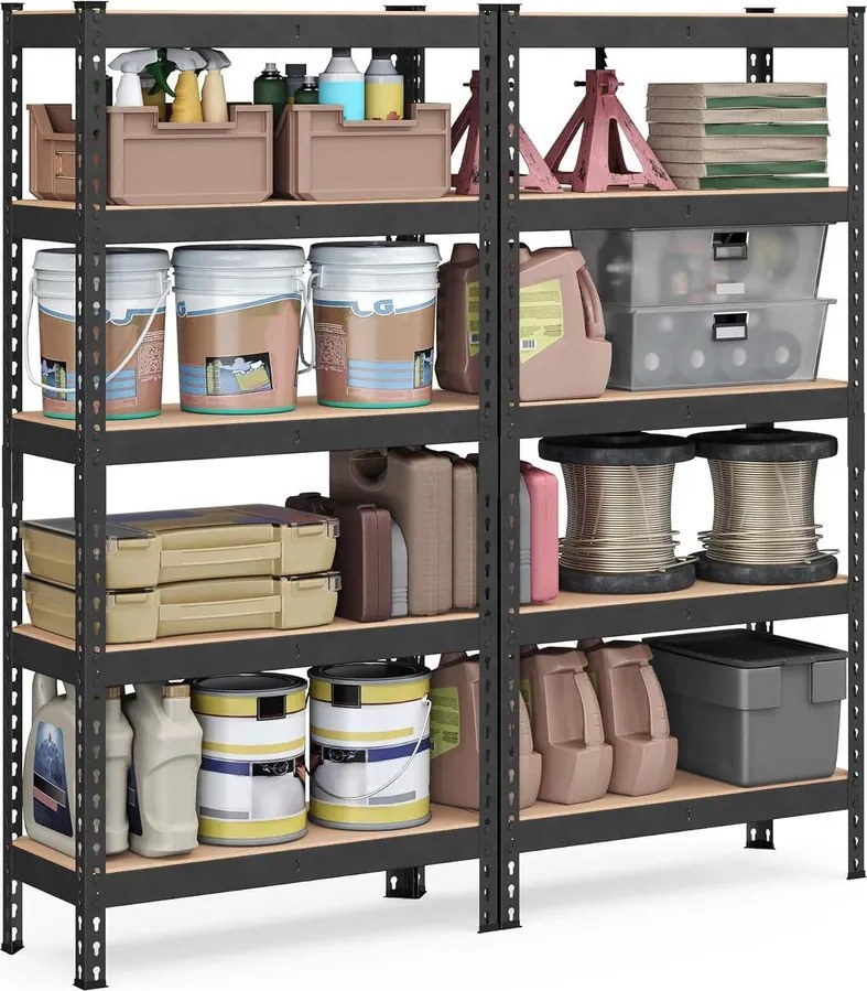 SONGMICS 5 szintes polcrendszer készlet 2 db-os,  30×75×150 cm, fekete