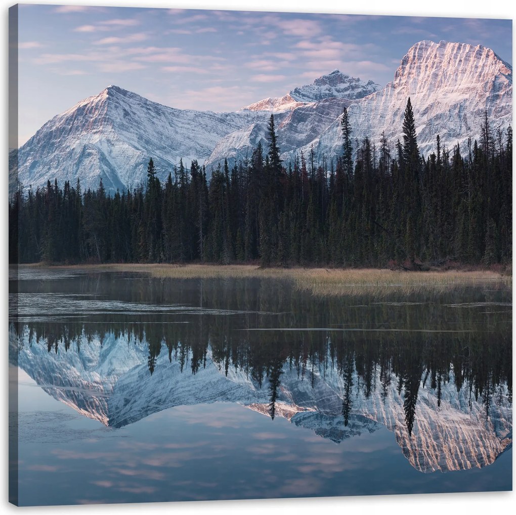 Vászonkép Tópart Víz Erdők Hó hegyek 60X60 cm