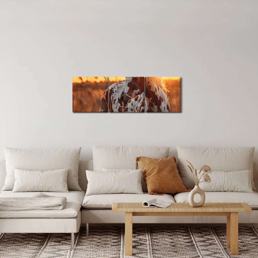 Kép - Ló naplementében (órával) (90x30 cm)