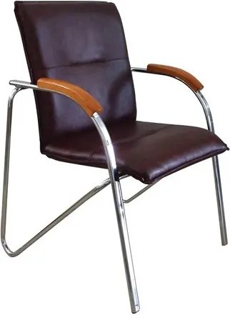 Tárgyalószék, műbőr borítás, krómozott acélváz, cseresznyefa karfa, Sabina, fekete (BBSZV98)