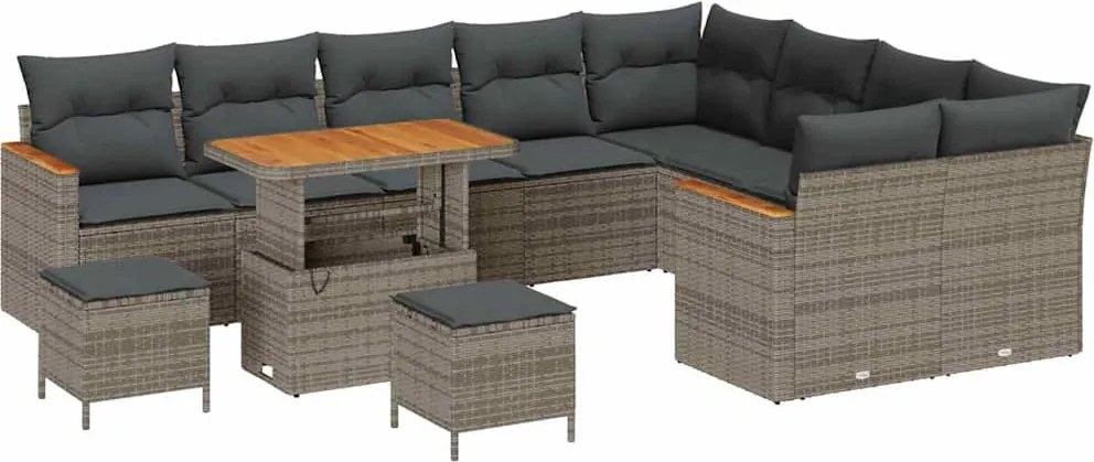 vidaXL Kerti Kanapé Szett párnával tárolóval 12 pcs Szürke Poly Rattan