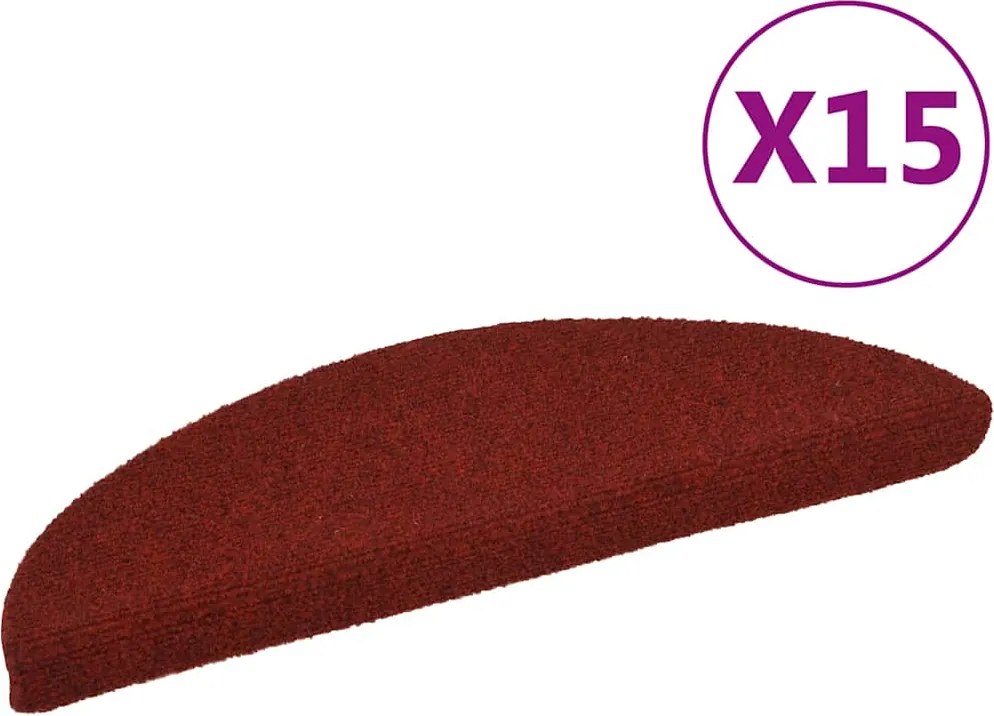 vidaXL 15 db öntapadós lépcsőszőnyeg 56 x 17 x 3 cm bordói félkör alakú