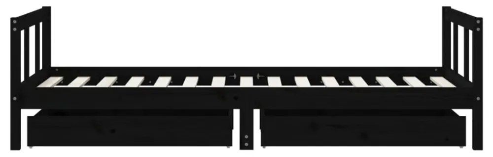 fekete tömör fenyőfa gyerekágy keret fiókkal 90x190 cm