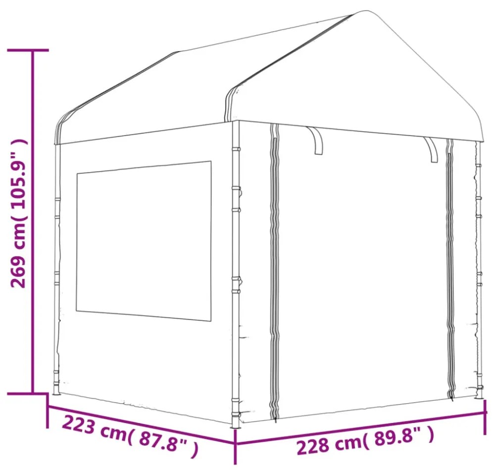 fehér polietilén pavilon tetővel 6,69 x 2,28 x 2,69 m