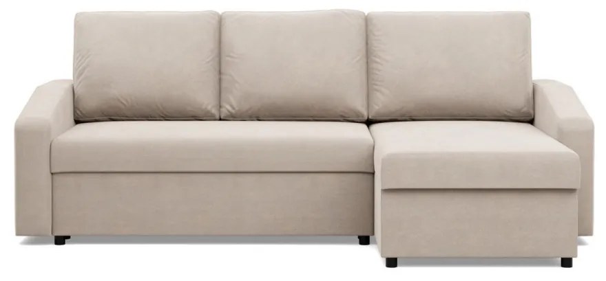 Zeus sarokkanapé, 2 ágyneműtartóval, döntött kartámasz, bársony, univerzális oldal, hab töltet, bézs