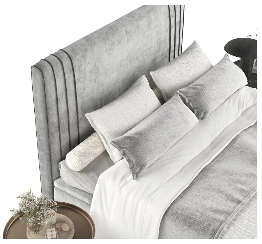 Szürke kárpitozott ágyneműtartós franciaágy 160x200 cm Musca – Maison de Rêve