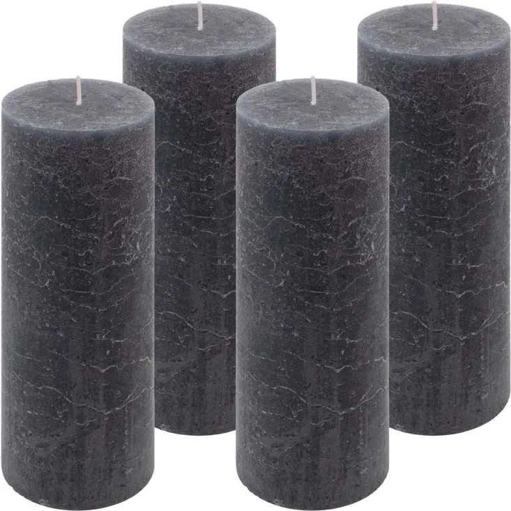 Rusztikus gyertyakészlet 20 cm Ø 7,5 cm 4 db antracit