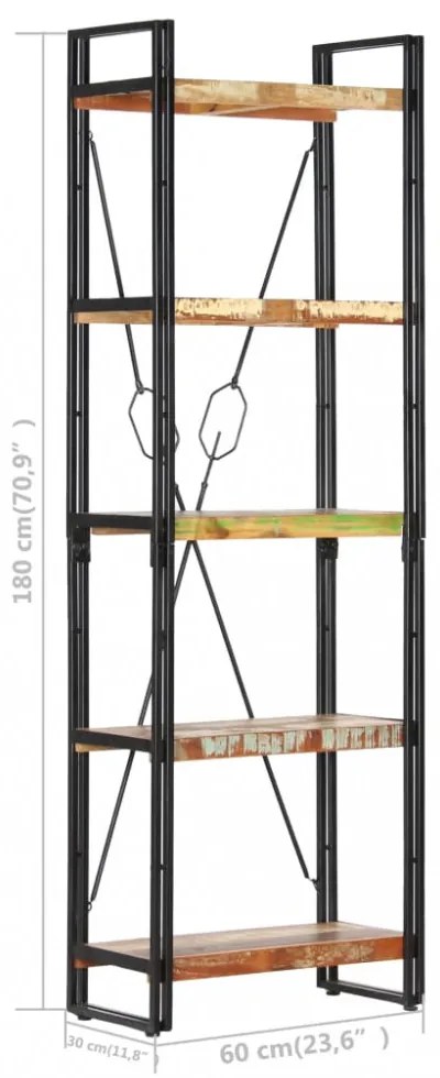 5 szintes tömör újrahasznosított fa könyvespolc 60x30x180 cm
