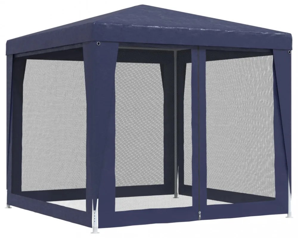 kék HDPE rendezvénysátor 4 hálós oldalfallal 2,5x2,5 m