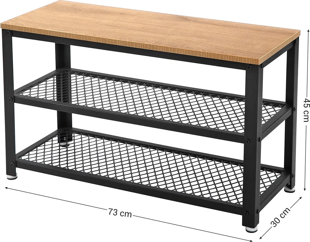 Cipőpad, cipőtartó 2 fekete hálós polccal 73x30x45 cm, barna és fekete