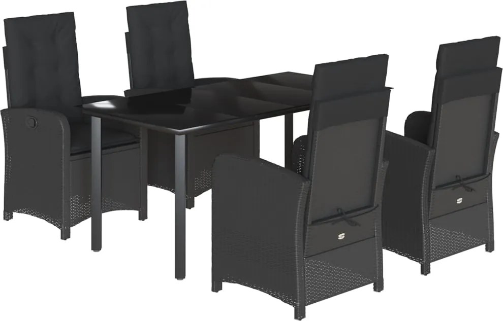 vidaXL 5 részes fekete polyrattan kerti étkezőgarnitúra párnákkal