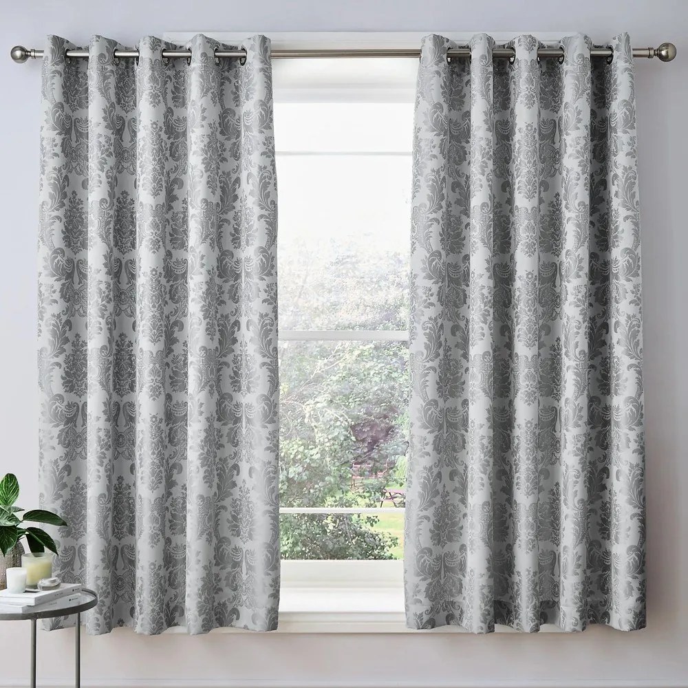 Szürke damaszt függöny szett 2 db-os 168x183 cm Damask Jacquard – Catherine Lansfield