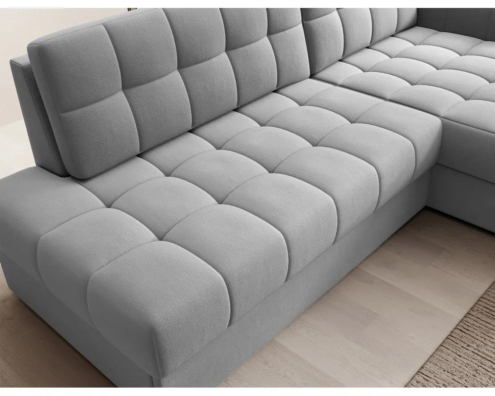 Szürke bársony kinyitható sarokkanapé (jobb oldali-heverő résszel) Blezalt – ELTAP