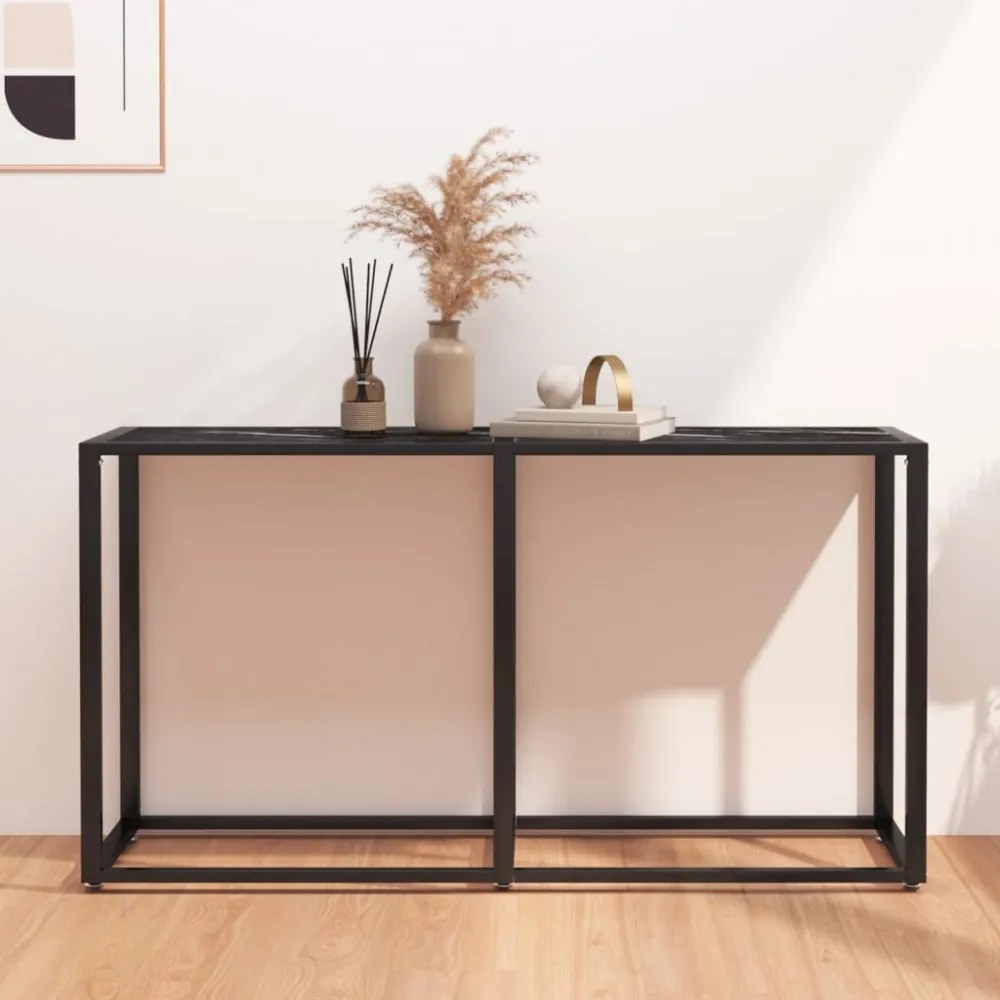 fekete márványszínű edzett üveg tálalóasztal 140 x 35 x 75,5 cm