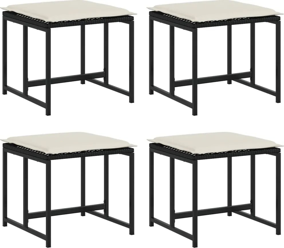 vidaXL 4 db fekete polyrattan kerti szék párnákkal