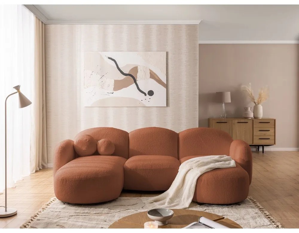 Terrakotta színű buklé sarokkanapé (U alakú) Orbit – Ropez